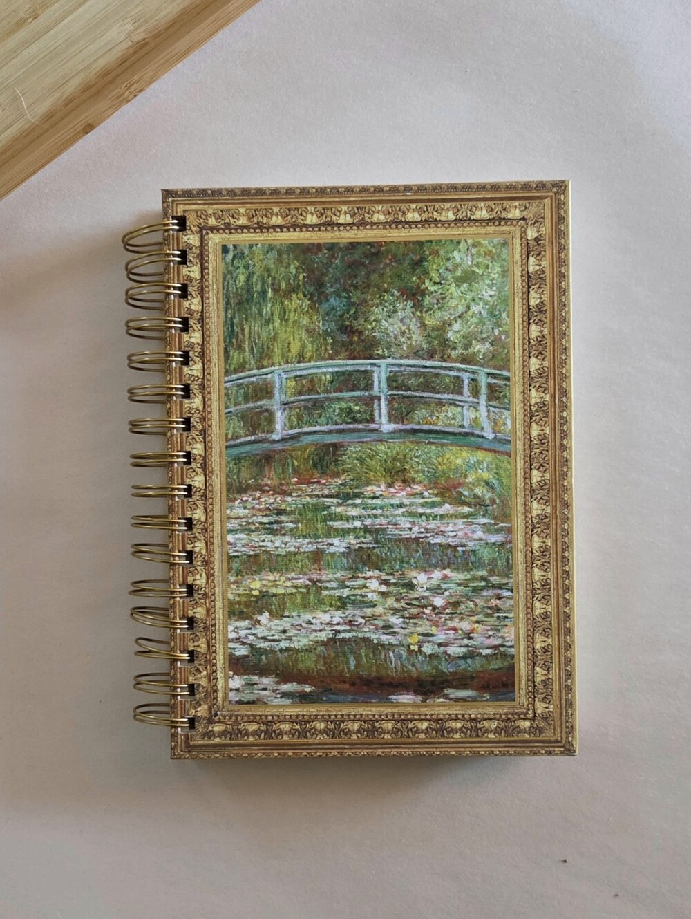 Punch Studio Gold Framed Bridge Painting Medium Spiral Hardcover Ruled Notebook